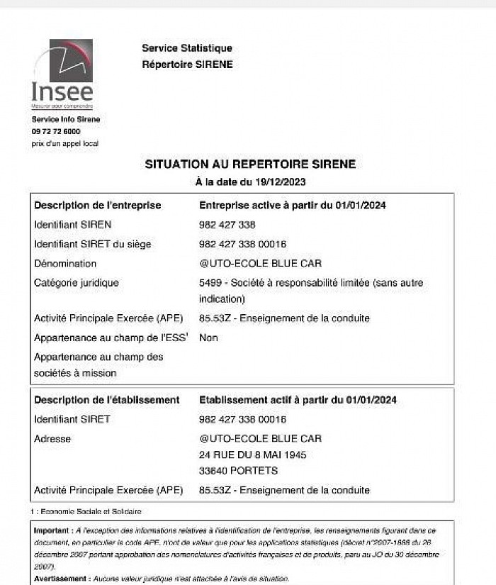 Numero siret