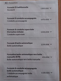 Tarifs formules